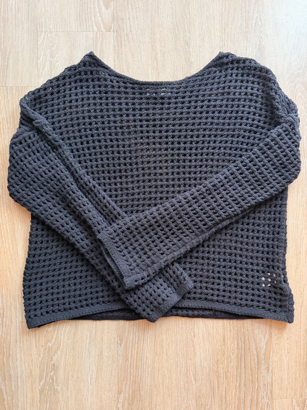 Vintage Nine West Black Open-Knit Crochet Top 100% Cotton size L